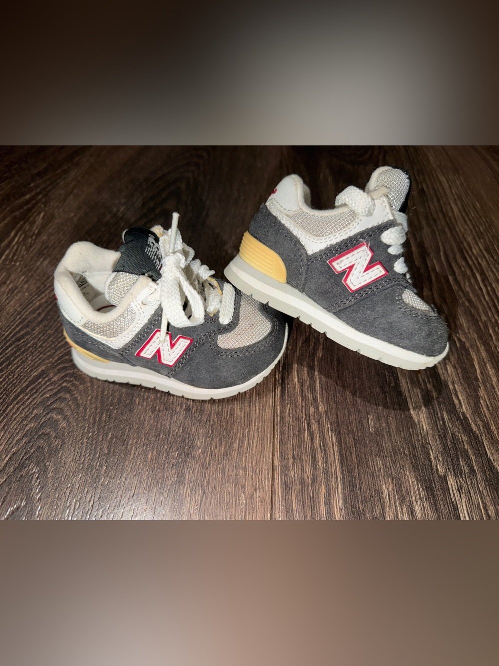 New Balance Kids Gray White Pink Accent Sneakers